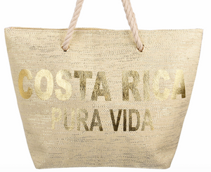 Bolsa de Playa Color Arena con Letras Doradas