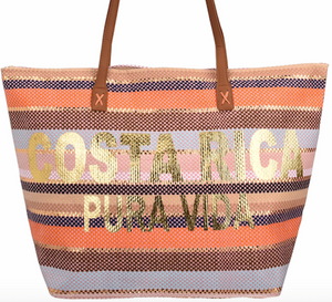 Bolsa de Playa Rayas tonos Naranja con Letras Doradas