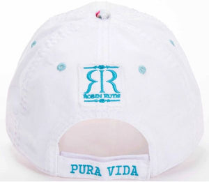 Gorra Blanca Flores Celeste