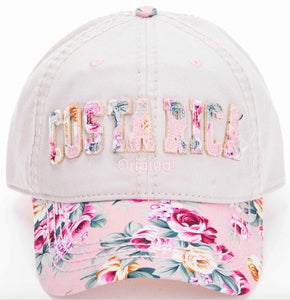 Gorra Mujer Blanca Flores Rosada